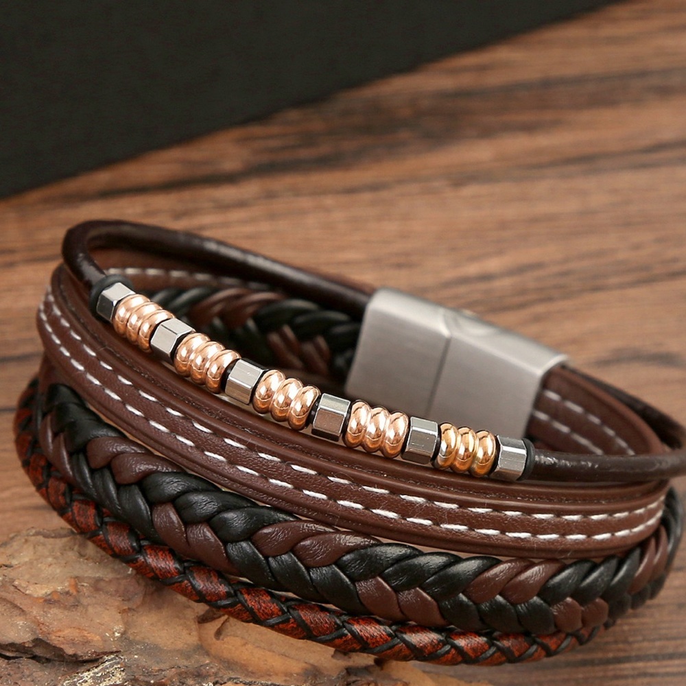Brown and Black Braided Leather Bracelet
